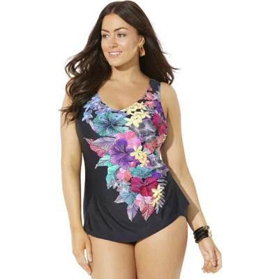 Swimsuits For All Sarong Front One Piece Swimsuit In Multi