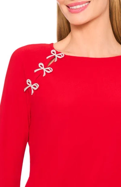 Cece Bow Placket Blouse In Red