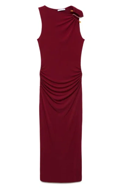 Mango Draped Dress With Jewel Detail Burgundy In Burgundy