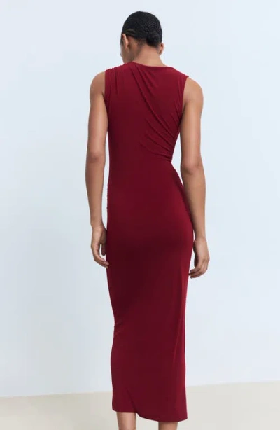 Mango Draped Dress With Jewel Detail Burgundy In Burgundy