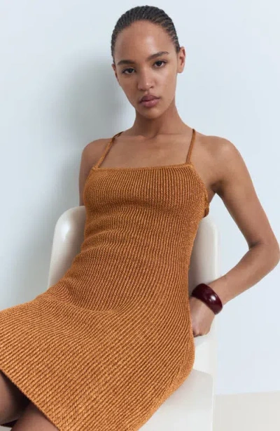Mango Lurex Knit Dress With Crossed Back Copper In Brown