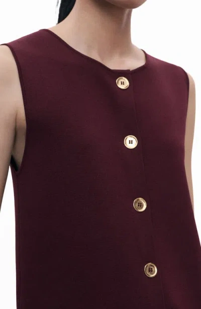 Mango Button Front Fine Knit Vest In Burgundy
