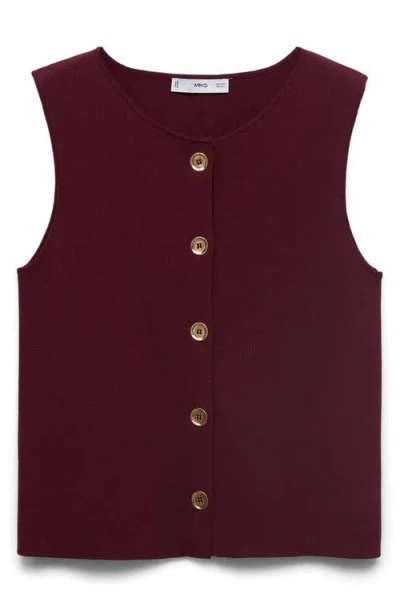 Mango Button Front Fine Knit Vest In Burgundy