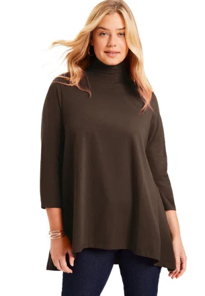 June + Vie One+only Mock-neck Tunic In Brown