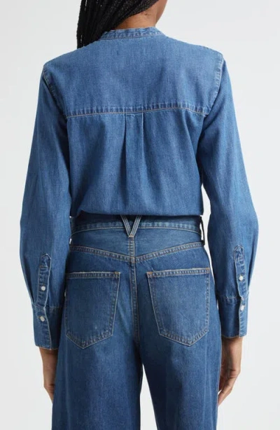 Veronica Beard Gabby Tie Neck Button-up Denim Shirt In Blue