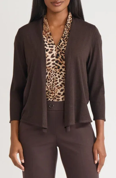 Kasper Open Front Cardigan In Brown