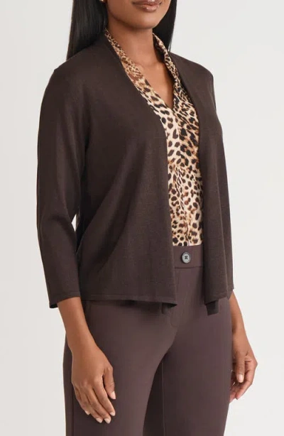 Kasper Open Front Cardigan In Brown