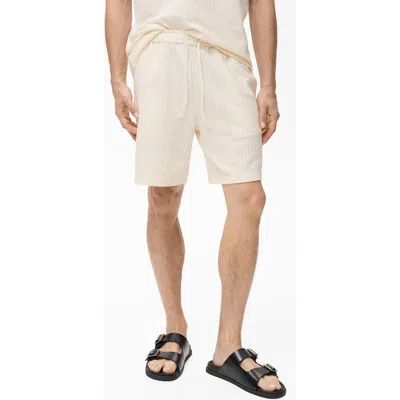Mango Drawstring Seersucker Shorts In Neutral