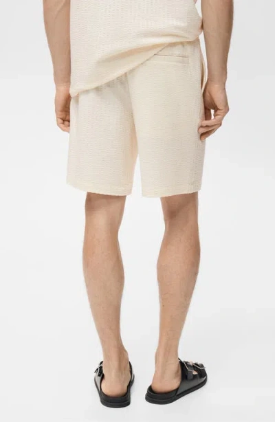 Mango Drawstring Seersucker Shorts In Neutral