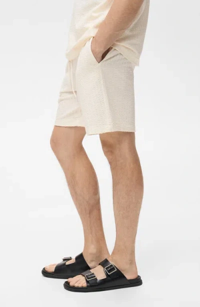 Mango Drawstring Seersucker Shorts In Neutral