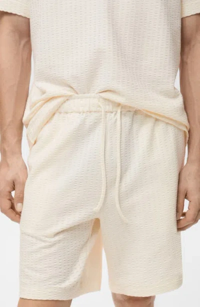 Mango Drawstring Seersucker Shorts In Neutral