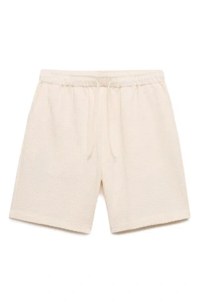Mango Drawstring Seersucker Shorts In Neutral