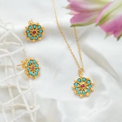 Ottoman Hands Marigold Beaded Stud Earrings In Gold
