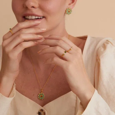 Ottoman Hands Marigold Beaded Stud Earrings In Gold