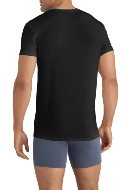 Tommy John 3-pack Second Skin Stay Tucked V-neck Undershirts In Black
