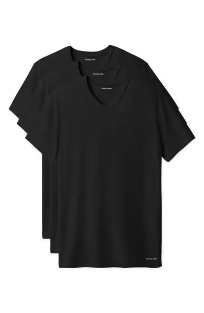 Tommy John 3-pack Second Skin Stay Tucked V-neck Undershirts In Black