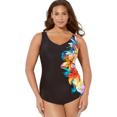 Swimsuits For All Sarong Front One Piece Swimsuit In Black