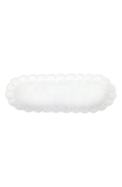 Vietri Incanto Stone White Ruffle Oval Tray In White