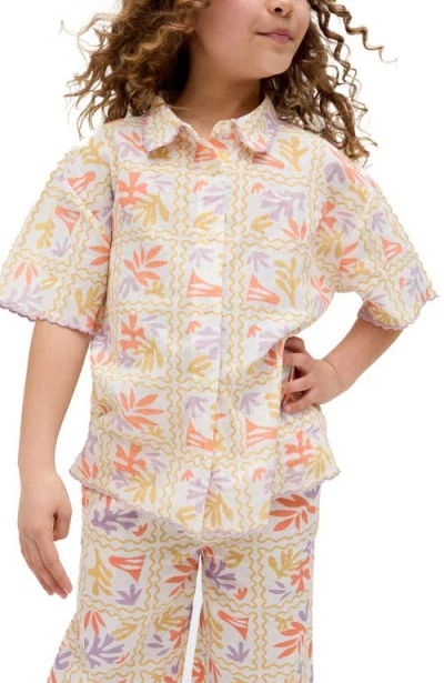 Raffya Kids Gilly Scalloped Edge Matisse Print Shirt In Metallic