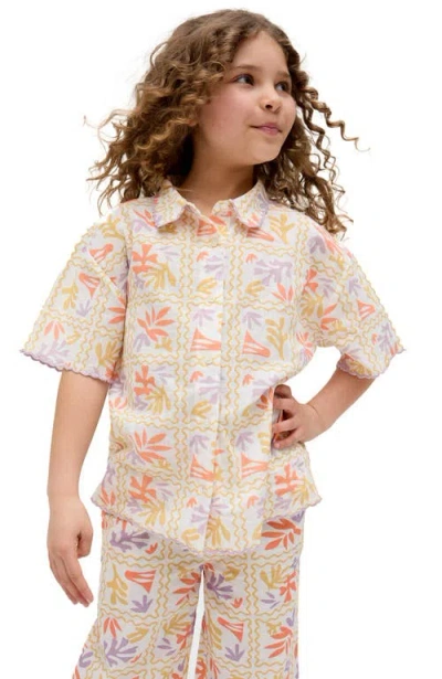 Raffya Kids Gilly Scalloped Edge Matisse Print Shirt In Metallic