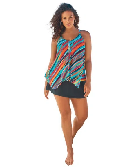 Swim 365 Longer-length Mesh Tankini Top In Multi