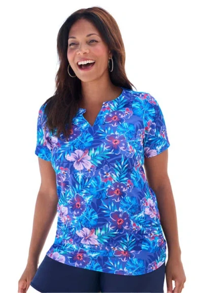 Swim 365 Split-neck Short Sleeve Swim Tee With Built-in Bra In Multi