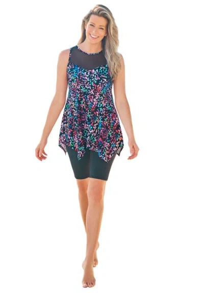 Swim 365 Mesh-inset Longer Length Tankini Top In Multi