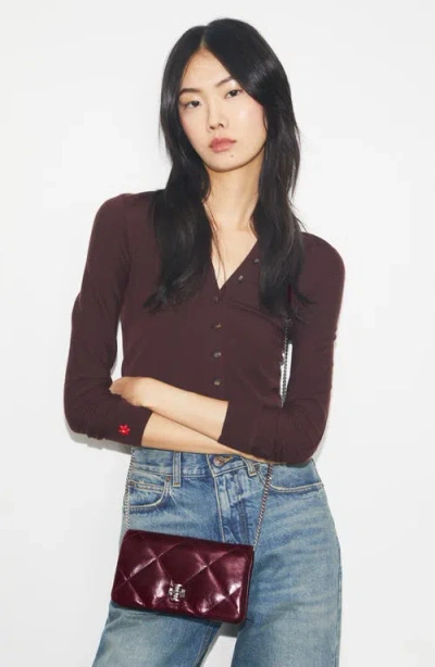 Tory Burch Kira Quilted Leather Wallet On A Chain In Red