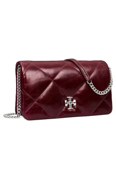 Tory Burch Kira Quilted Leather Wallet On A Chain In Red