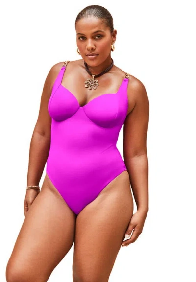 Swimsuits For All Chain Accent Underwire One Piece Swimsuit In Purple
