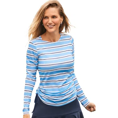 Swimsuits For All Adjustable Side Tie Long Sleeve Swim Tee With Built-in Bra In Blue