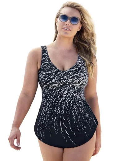 Swimsuits For All Dotted Sarong Front One Piece Swimsuit In Multi