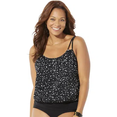 Swimsuits For All Loop Strap Blouson Tankini Top In Multi