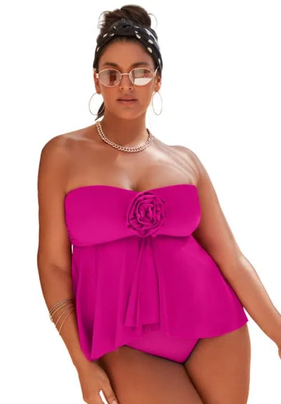 Swimsuits For All Rosette Bandeau Tankini Top In Red