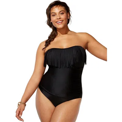 Swimsuits For All Fringe Bandeau One Piece Swimsuit In Black