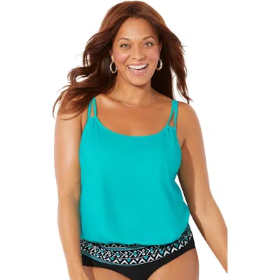 Swimsuits For All Loop Strap Blouson Tankini Top In Green