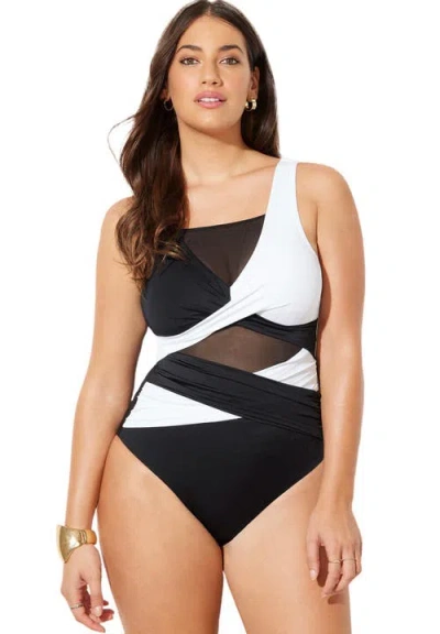 Swimsuits For All Mesh Colorblock Wrap One Piece Swimsuit In Multi
