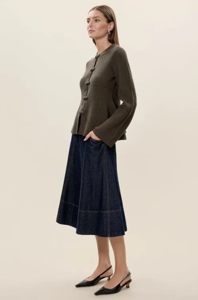 Rebecca Taylor Rhea Knit Peplum Cardigan In Olive In Gray