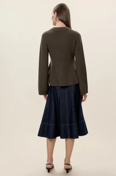 Rebecca Taylor Rhea Knit Peplum Cardigan In Olive In Gray