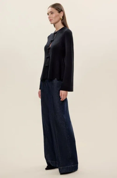 Rebecca Taylor Rhea Knit Peplum Cardigan In Black In Black