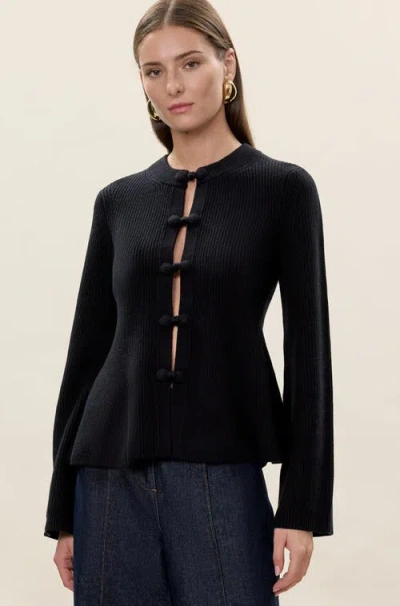 Rebecca Taylor Rhea Knit Peplum Cardigan In Black In Black