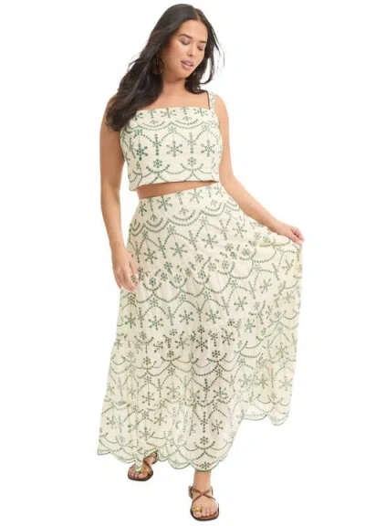June + Vie Eyelet Scalloped Hem Maxi Skirt In Multi