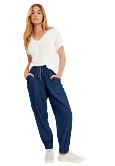 June + Vie Drawstring Denim Jogger In White