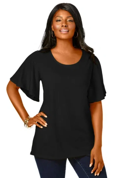 Jessica London Stretch Knit Flutter Sleeve Tunic In Black