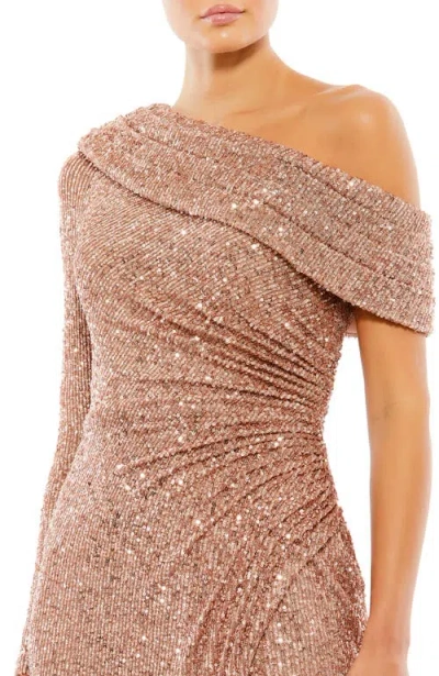 Mac Duggal Sequined Drop Shoulder Faux Wrap Gown In Neutral