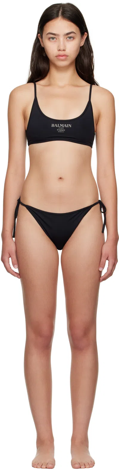 Balmain Logo-print Tie-side Bikini In Black