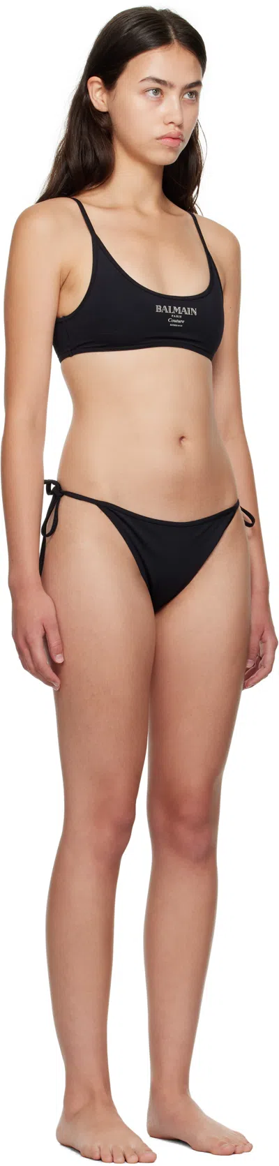 Balmain Logo-print Tie-side Bikini In Black
