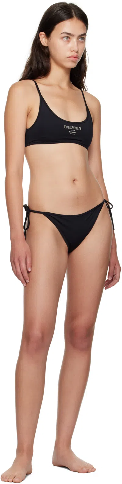 Balmain Logo-print Tie-side Bikini In Black
