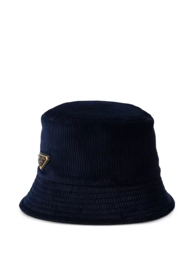 Prada Corduroy Bucket Hat In Blue