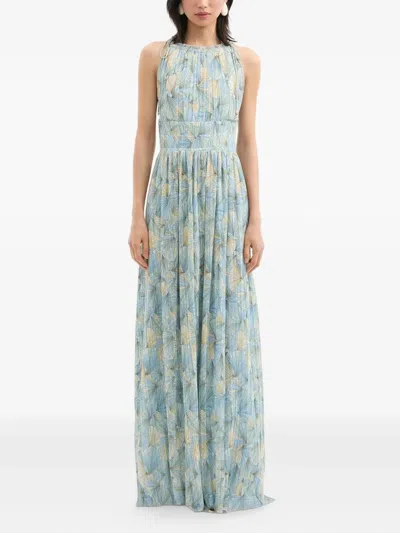 Veronica Beard Yardley Floral Pleated Chiffon Gown In Blue